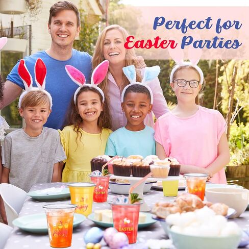 Pinkunn 100 Pcs Easter Party Cups 12 oz Happy Easter Disposable Plastic Bunny Clear Cups Coffee Hot Cold Drinks for Spring Party Decorations Supplies(Delicate Style) in Kuwait