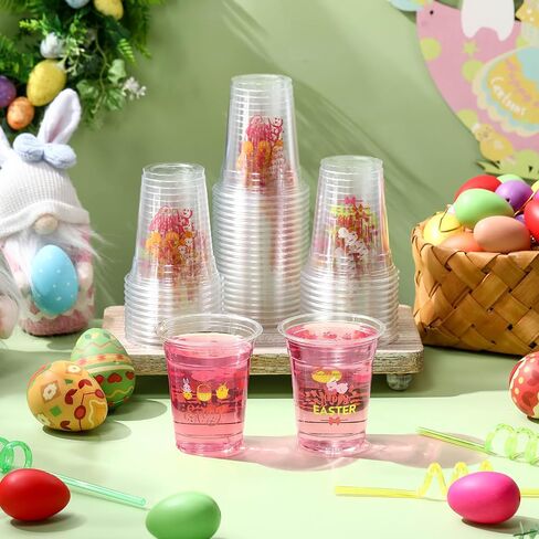 Pinkunn 100 Pcs Easter Party Cups 12 oz Happy Easter Disposable Plastic Bunny Clear Cups Coffee Hot Cold Drinks for Spring Party Decorations Supplies(Delicate Style) in Kuwait