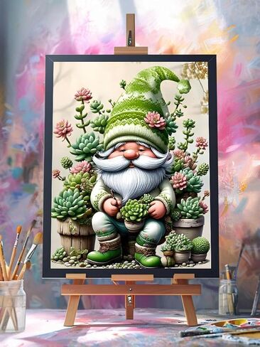 cdjlddww Easy Gnome Paint by Numbers Kit for Adults, DIY Unframed Succulents Gnome Paint by Number Kits for Beginner, Acrylic Painting Kits for Home Wall Decor 16X20 Inch in Saudi Arabia