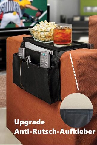 منظم مسند ذراع الأريكة مع حامل الكأس بدون انزلاق أريكة أريكة منظم الأريكة حامل التحكم في العلبة عن بُعد مع 1 جيوب كبيرة و 3 جيوب صغيرة لمجلات الهاتف الذكي iPad مشروبات (أسود) in Kuwait