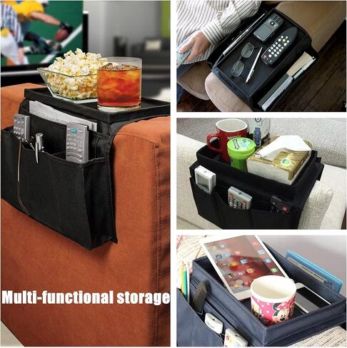 منظم مسند ذراع الأريكة مع حامل الكأس بدون انزلاق أريكة أريكة منظم الأريكة حامل التحكم في العلبة عن بُعد مع 1 جيوب كبيرة و 3 جيوب صغيرة لمجلات الهاتف الذكي iPad مشروبات (أسود) in Kuwait