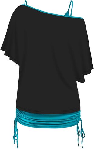 DRESSFO Women's Skull and Slogan Print Oblique Shoulder T Shirt and Cinched Ruched Tank Top Set in Saudi Arabia