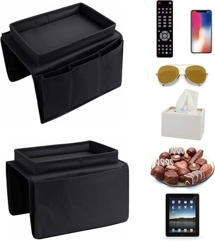 منظم مسند ذراع الأريكة مع حامل الكأس بدون انزلاق أريكة أريكة منظم الأريكة حامل التحكم في العلبة عن بُعد مع 1 جيوب كبيرة و 3 جيوب صغيرة لمجلات الهاتف الذكي iPad مشروبات (أسود) in Kuwait