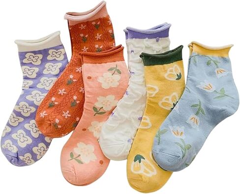 6 Pairs Women Ruffle Striped Socks for Women,Cute Vintage Frilly Ankle Socks in Saudi Arabia