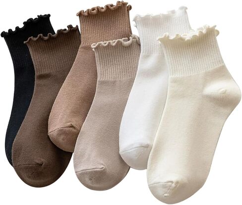 6 Pairs Women Ruffle Striped Socks for Women,Cute Vintage Frilly Ankle Socks in Saudi Arabia