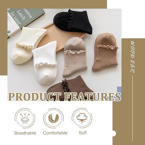 6 Pairs Women Ruffle Striped Socks for Women,Cute Vintage Frilly Ankle Socks in Saudi Arabia