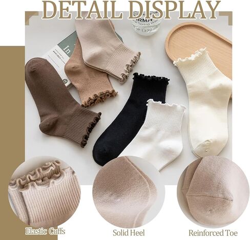 6 Pairs Women Ruffle Striped Socks for Women,Cute Vintage Frilly Ankle Socks in Saudi Arabia
