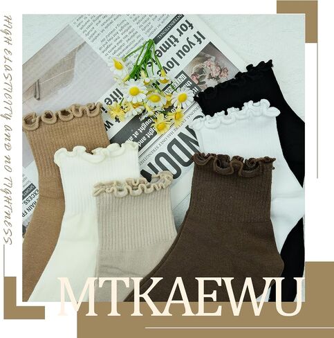 6 Pairs Women Ruffle Striped Socks for Women,Cute Vintage Frilly Ankle Socks in Saudi Arabia