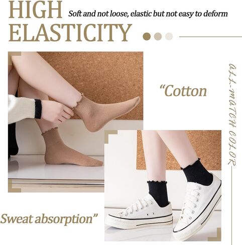 6 Pairs Women Ruffle Striped Socks for Women,Cute Vintage Frilly Ankle Socks in Saudi Arabia