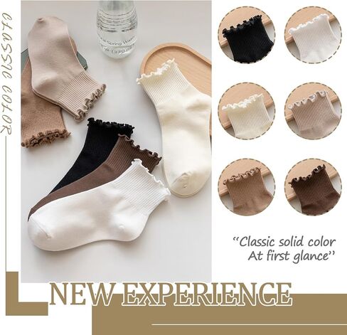 6 Pairs Women Ruffle Striped Socks for Women,Cute Vintage Frilly Ankle Socks in Saudi Arabia