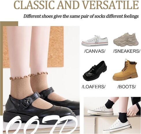 6 Pairs Women Ruffle Striped Socks for Women,Cute Vintage Frilly Ankle Socks in Saudi Arabia