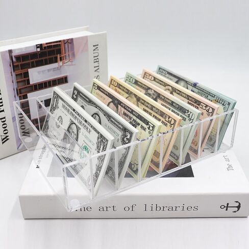 Large Money Box for Cash, Acrylic Cash Organizer with 8 Compartment and Silicone Dots on the Bottom, Transparent Money Holder for Board Games, Money Organizer for Cash in Kuwait