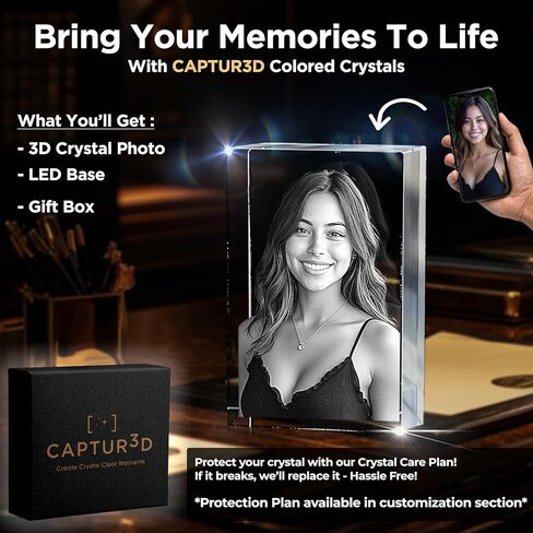 CAPTUR3D 3D Crystal Photo, Valentines Day Gifts for Women, Men, Wife, Husband, Mom, Great Personalized Gift using any Photo, 3D Crystal Cube, Custom 3D Picture, Customized Anniversary, Couple Gifts in Saudi Arabia