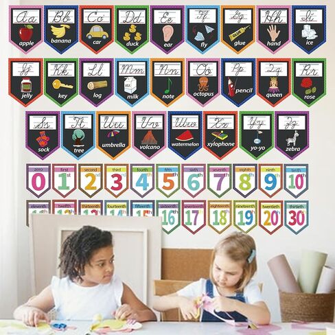 48 Pieces Cursive Alphabet and Number Back to School Bulletin Board Set, Cursive Letter Formation Cards, Early Learning Posters Cards for Kindergarten Primary Classroom Wall Décor(Cursive Style) in Saudi Arabia