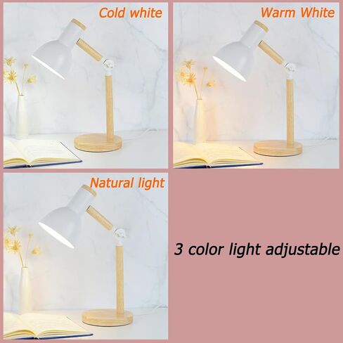 LED White Desk Lamps for Home Office, 3-Color Dimmable White Table Lamp for Bedroom, Wood Desk Lights for Dorm Roomb, Desktop Lighting, Tabletop in Saudi Arabia