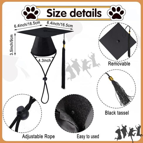 2 Pack Pet Graduation Caps Large Dog Graduation Hats with Black Tassels for Graduation Season Puppy Cats Outfits Holiday Grad Costume Accessories Party Photo Props (Black, Large) in Kuwait