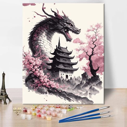 Dragon Adult Paint by Number Kits Post Paint Dragon ، التوضيح والخيال أو القراءة DIY Paint by Numbers Kit للبالغين على الطلاء الأكريليكي للسيارات المنزلية 16 × 20 بوصة بدون إطار in Kuwait