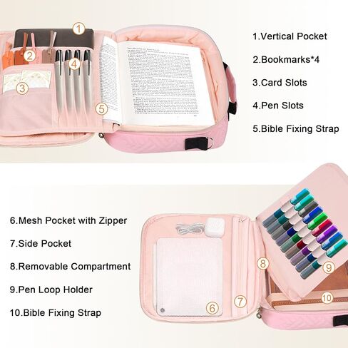Bible Cover Case for Women with Zipper Pocket, Church Bible Carrying Case for Women with Shoulder Strap Large Bible Cover Case For Women with Detachable Pen Slot Book Carrying Case Men Girls in Saudi Arabia
