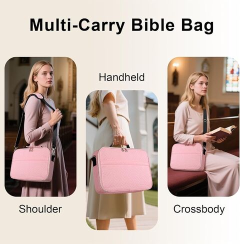 Bible Cover Case for Women with Zipper Pocket, Church Bible Carrying Case for Women with Shoulder Strap Large Bible Cover Case For Women with Detachable Pen Slot Book Carrying Case Men Girls in Saudi Arabia