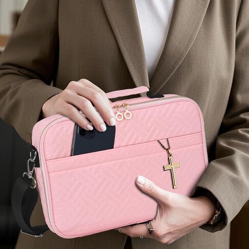 Bible Cover Case for Women with Zipper Pocket, Church Bible Carrying Case for Women with Shoulder Strap Large Bible Cover Case For Women with Detachable Pen Slot Book Carrying Case Men Girls in Saudi Arabia