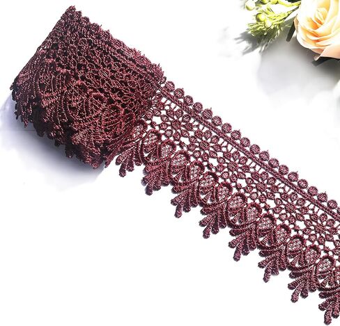 15-Yard Dark Red Lace Ribbon for Sewing, Decorative Trim, Fabric by The Yard, 3.54in Wide, Perfect for DIY, Wedding, Party Decorations, and Fashion Design in Saudi Arabia