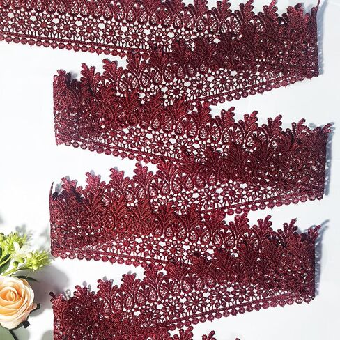 15-Yard Dark Red Lace Ribbon for Sewing, Decorative Trim, Fabric by The Yard, 3.54in Wide, Perfect for DIY, Wedding, Party Decorations, and Fashion Design in Saudi Arabia