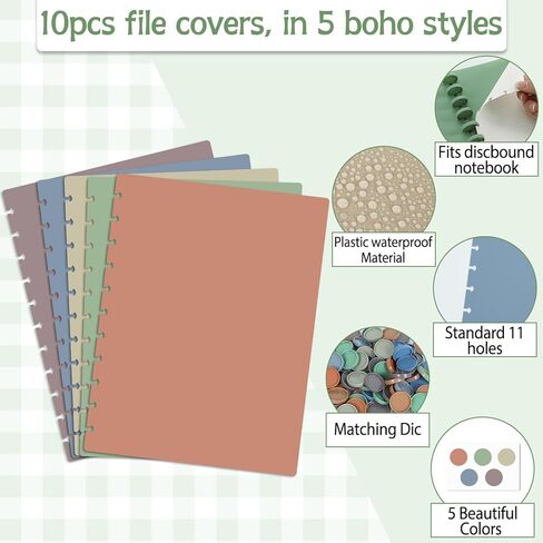 gisgfim 5 Set Discbound Notebook Cover and Disc Set 8.5 x 11.75 inch Inch Poly Cover with Disc Discbound Notebook Accessories for School Office Subject Document (Macaron Color) in Kuwait