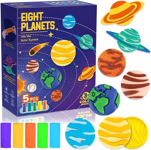 DoodleDoo Modeling Clay for Kids Toddlers Art Clay Kit 5 Colors Plasticine with Tools Color Dough Tool Set Colored Soft Sculpting Clay Toys Gifts for Age 3 4 5 6 7 8+ Children(Planet) in Saudi Arabia