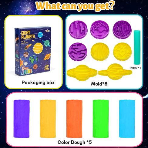 DoodleDoo Modeling Clay for Kids Toddlers Art Clay Kit 5 Colors Plasticine with Tools Color Dough Tool Set Colored Soft Sculpting Clay Toys Gifts for Age 3 4 5 6 7 8+ Children(Planet) in Saudi Arabia