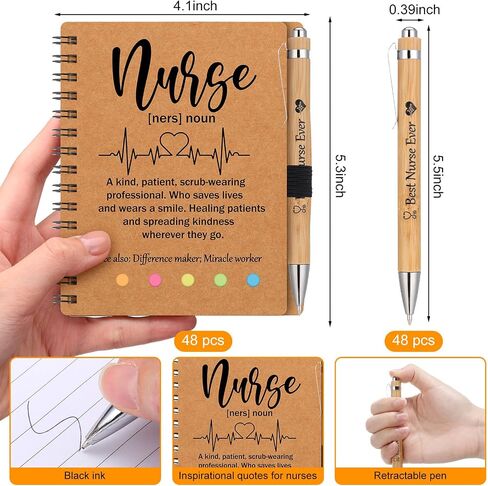48 Sets Nurse Appreciation Gifts Bulk 2025 Thank You Gift Notebook with Sticky Notepad Index Tabs with Bamboo Ballpoint Bulk for Nurse Week Medical Graduation Party in Saudi Arabia