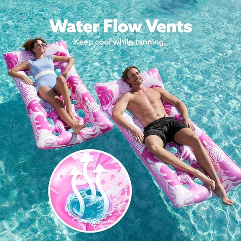 Sloosh Inflatable Pool Floats Adults - Large Pool Float Tanning Raft with Headrest, Keep Cool Above Water Swimming Pool Floaties Beach Lake Party Supplies in Saudi Arabia
