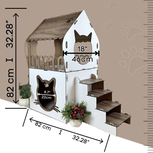 Indoor Wooden Cat House – 2-Story Spacious Cat Shelter – Modern White Finish – Sturdy, Lightweight and Easy to Assemble – Perfect for Cats, Small Dogs, and Rabbits in Kuwait