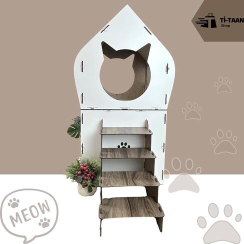 Indoor Wooden Cat House – 2-Story Spacious Cat Shelter – Modern White Finish – Sturdy, Lightweight and Easy to Assemble – Perfect for Cats, Small Dogs, and Rabbits in Kuwait