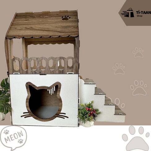 Indoor Wooden Cat House – 2-Story Spacious Cat Shelter – Modern White Finish – Sturdy, Lightweight and Easy to Assemble – Perfect for Cats, Small Dogs, and Rabbits in Kuwait