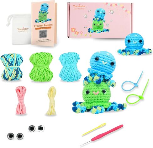 yes.sister! Octopus Crochet Kit for Beginners – DIY Amigurumi Kit with Soft Cotton Yarn, Video Tutorials & Step-by-Step Guide in Saudi Arabia
