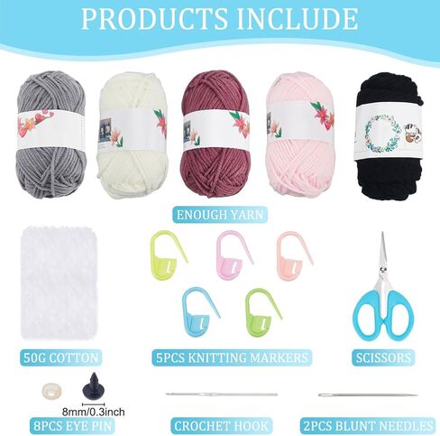 FreeBloss 4 مجموعة الكروشيه Kit Crochet Axolotl خيوط الكروشيه وخطاف مجموعة كروشيه Starter Kit مع فيديو تعليمي كروشيه طقم طقم للبالغين المبتدئين المتحمسين المتحمسين in Kuwait