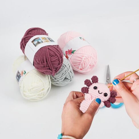 FreeBloss 4 مجموعة الكروشيه Kit Crochet Axolotl خيوط الكروشيه وخطاف مجموعة كروشيه Starter Kit مع فيديو تعليمي كروشيه طقم طقم للبالغين المبتدئين المتحمسين المتحمسين in Kuwait
