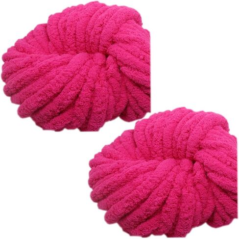 2 Skeins Chunky Chenille Yarn for Blanket, Super Soft Thick Fluffy Jumbo Chunky Chenille-Style Polyester Arm Knit Finger Yarn for Home Décor Projects 500g (Rose Pink) in Saudi Arabia