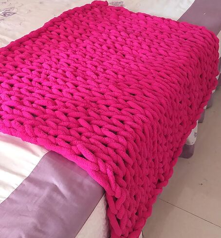 2 Skeins Chunky Chenille Yarn for Blanket, Super Soft Thick Fluffy Jumbo Chunky Chenille-Style Polyester Arm Knit Finger Yarn for Home Décor Projects 500g (Rose Pink) in Saudi Arabia