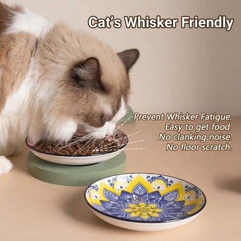 Non-Slip Cat Bowls, Ceramic Wide Pet Food Bowl Set for Relief Whisker Fatigue, 6 Pack Colorful Kitten Feeding Dishes Plates with Anti-Slip Silicone Base-Microwave and Dishwasher Safe, 8.5 oz in Kuwait