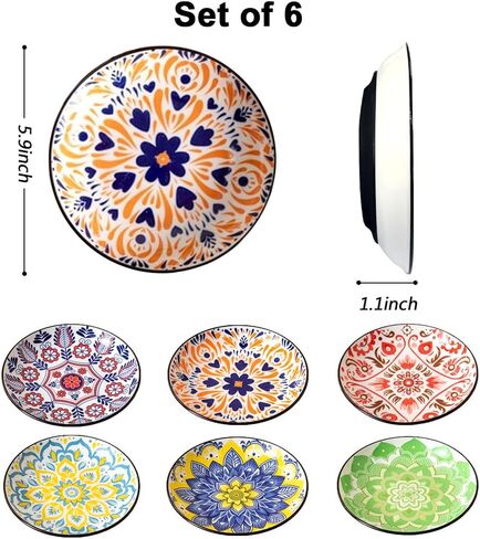 Non-Slip Cat Bowls, Ceramic Wide Pet Food Bowl Set for Relief Whisker Fatigue, 6 Pack Colorful Kitten Feeding Dishes Plates with Anti-Slip Silicone Base-Microwave and Dishwasher Safe, 8.5 oz in Kuwait
