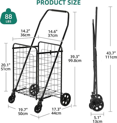 YITAHOME Folding Shopping Cart with Liner, Foldable Grocery Cart with Wheels for Seniors, Portable Collapsible Utility Carts for Shopping, Groceries, Laundry & Storage in Kuwait