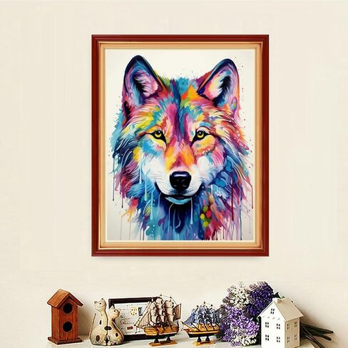 Dooxvey Cross Stitch Kits for Adults Stamped Full Range of Embroidery Starter Kits for Beginners 11CT Printed Cross Stitch Patterns Needlepoint Kits Stamped Crossstitching-Rainbow Wolf 16x20 inch in Kuwait