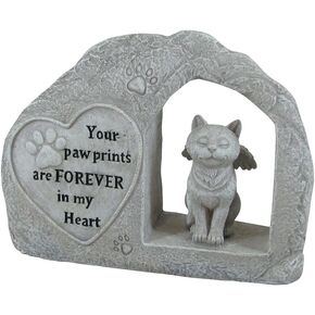 مجموعة الذاكرة المحبة ساعة مريحة 7 "ارتفاع تمثال Polyresin Memorial Cat Angel Pet (مطبوعات PAW الخاصة بك إلى الأبد في قلبي) ، رمادي فاتح مصنوع يدوي