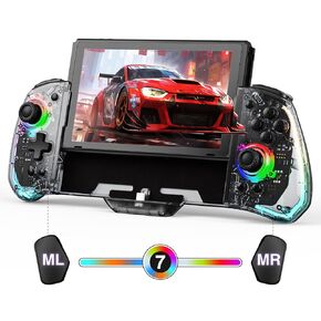 momen Enhanced Split Pad Pro Controller for Switch/Switch OLED,One-Piece Joypad Handheld Gripcon with Adjustable LED Light, Turbo, Mapping, Dual Vibration, Motion Control (White)