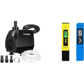 VIVOSUN 1050 GPH 100W Submersible Water Pump and Digital pH and TDS Meter Kits, 0.01pH High Accuracy Pen Type pH Meter ± 2% Readout Accuracy 3-in-1 TDS EC Temperature Meter