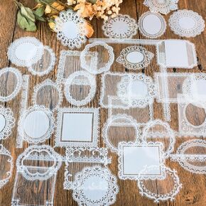 120 PCs Lace Scrapbook Stickers,Waterproof Cutout Transparent Sticker PET Transparent Lace Stickers for Scrapbooking DIY Decoration Making Notebook Frame Album Handmade