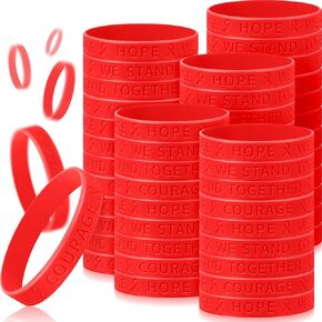 Kigeli Heart Health Awareness Silicone Wristbands for Men Women, Red Ribbon Silicone Bracelets Rubber Wristbands Bulk for Cancer Health Disease Tuberculosis Event Public Charity Supplies
