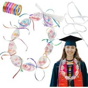 46ft Graduation Lei Netting Bags Graduation 7 Rolls Colorful Ribbon Lei Tubing Candy Lei Making Kit for Graduate Gifts Graduation Wedding Party Supplies Hawaiian Summer Tropical DIY Gift Wrapping