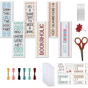 FREEBLOSS 6 Set Cross Stitch Bookmark Kit Stamped Cross Stitch Kit Read Text Stamped Embroidery Bookmark with Instruction Cross Stitch Kits for Adults DIY Bookmark Kit 8.66''x3.14''